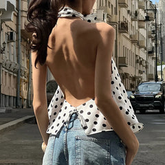 White Polka Dot Open Back Top