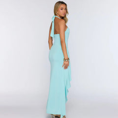 Halter Knot Waist Ruffle Hem Midi Dress