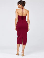 Halter Neck Tassel Fringe Midi Bandage Dress