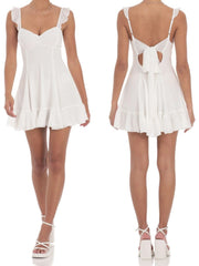Ruffle Strap Back Tie Up Babydoll Mini Dress