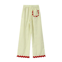 Striped Contrast Wave Cut  Wide Leg Pants