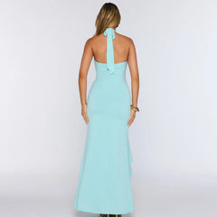 Halter Knot Waist Ruffle Hem Midi Dress
