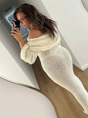 Knit Off-Shoulder Long Sleeve Maxi Dress - Free From Label