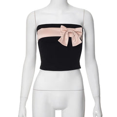 Black Tube Pink Bow Crop Top - Free From Label