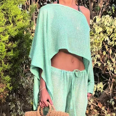 Knitted Poncho Cover-up Crop Top