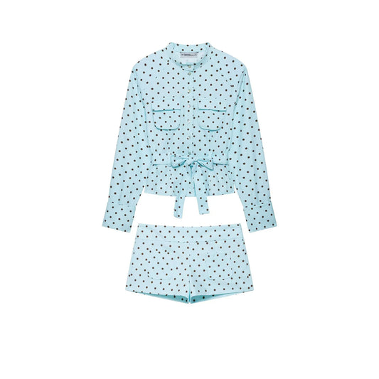 Blue Polka Dot Jacket And Shorts Set