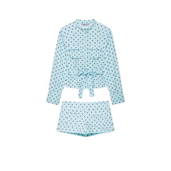 Blue Polka Dot Jacket And Shorts Set