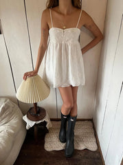 White Sleeveless Back Tie Babydoll Mini Dress