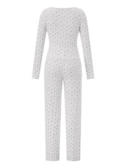 Ribbed Print Long Sleeve Top And Pants Pj Set