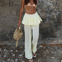 Elastic Tied Skirted Balloon Mid Rise Wide Leg Pants