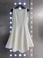 Solid O Neck Sleeveless A-line Mini Dress
