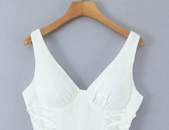 White Embroidery Corset Boning V-neck Mini Dress