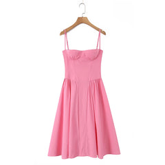 Pink Corset  Spaghetti Strap Midi Dress