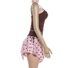 Brown Cami Crop Top And Polka Dot Mini Skirt Set