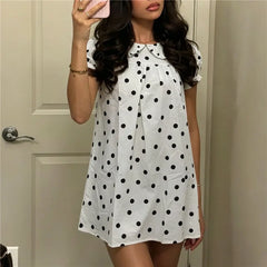 Polka Dot/Striped Mini Dress with Peter Pan Collar