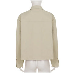Khaki Double Breasted Side Pocket Cropped Jacket