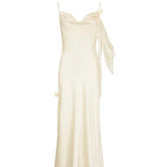 White Satin Strap Backless Maxi Dress