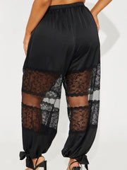 Black Lace Patchwork Wide Pants