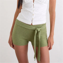 Green Waist Tie Knit Shorts