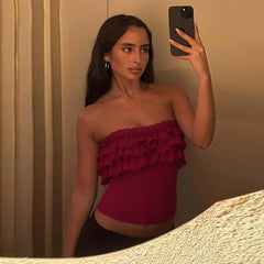 Red Layered Ruffle Tube Top