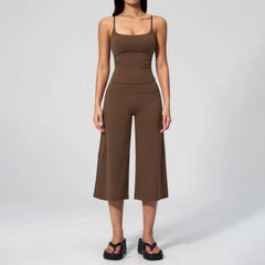 Solid Cami Removable Pads Top And Wide Leg Cropped Pants Set