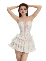 Strapless Printed Lace-up Mini Dress
