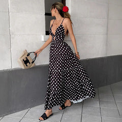 Polka Dot Sling Chiffon Printed Maxi Dress