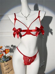 Red Bow Cut Out Lingerie Set