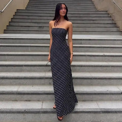 Polka Dot Strapless Maxi Dress