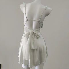 Ruffles Shoulder Strap Bow Mesh Night Dress