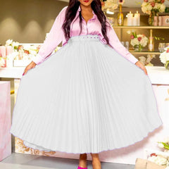 High Waist Pleated Long Skirt With Belt Free From Label