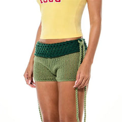 Contrast Colour Crochet Low Waist Drawstring Shorts