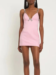 Rhinestones Strap V-neck Mini Dress