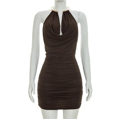Gold Ring Strap Cowl Neck Mini Dress