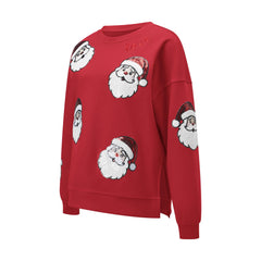 Sequin Santa Claus Face Crew Neck Pullover