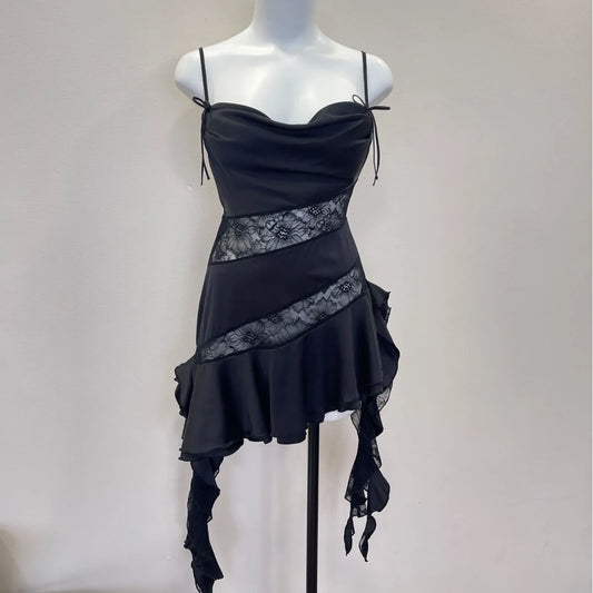 Satin Asymmetrical Ruffle Hem Night Dress