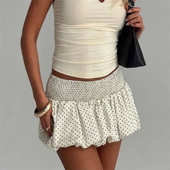 White Polka Dot Print Mini Bubble Skirt