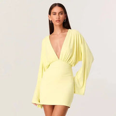 Deep V-neck Long Sleeve Mini Dress