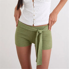 Green Waist Tie Knit Shorts