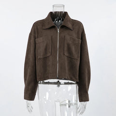 Brown Zipper Short Jacket