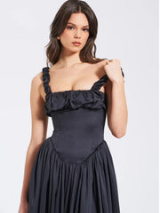 Satin Pleated Strap Long Dress