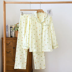 Yellow Heart Printed Long Sleeve Shirt And Pants Pajama Set