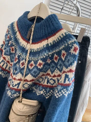 Blue Zipper Jacquard Knitted Cardigan Free From Label