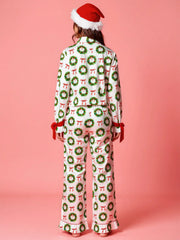 Christmas Wreath Print Shirt And Pants Pajama Set