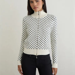 White Polka Dot Full Zip Jacket