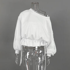 Off Shoulder Drawstring Hem Sweatshirt