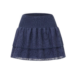Elastic High Waist Eyelet Tiered Mini Skort