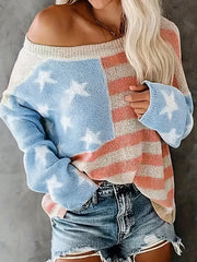 Faded American Flag Knit Long Sleeve Top