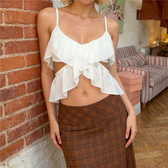 White Ruffle Cut Out Cami Top