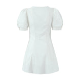 White Short Sleeve Buttoned Mini Dress